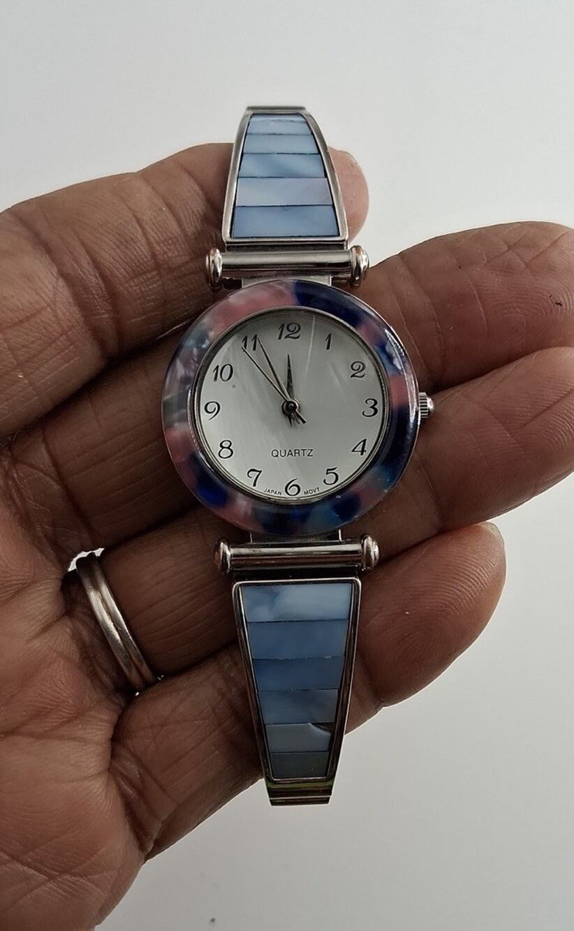 Womens Vintage Multicolor Resin Bezel MOP Dial Stretch Expansion Band Quartz